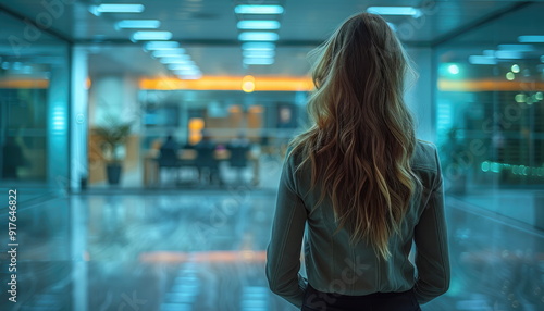 Woman in a Green Jacket Looking Out a Window