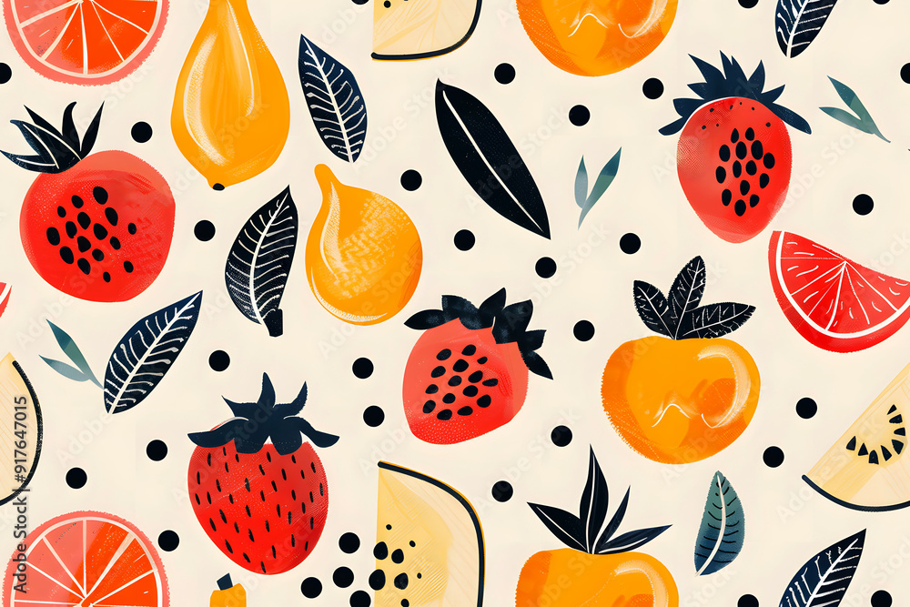 Seamless Watercolor Flat Lay Composition With Fresh Fruits With Leaves a Vibrant Pattern on a Yellow Background Print for Textile, Packaging, Banner, Decor, Wrap, Fashion, Accessories, Web, Social. Seamless Watercolor Flat Lay Composition With Fresh Fruits With Leaves a Vibrant Pattern on a Yellow Background Print for Textile, Packaging, Banner, Decor, Wrap, Fashion, Accessories, Web, Social.