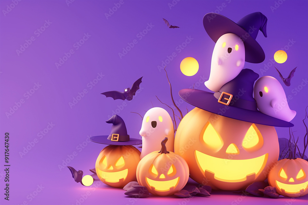 Fototapeta premium 3d Halloween background, Halloween theme background, cute Halloween theme