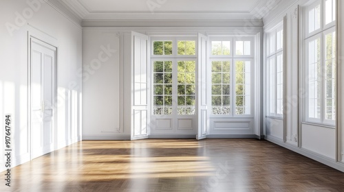Wallpaper Mural Interior of empty spacious living room with white walls and laminated floor Torontodigital.ca