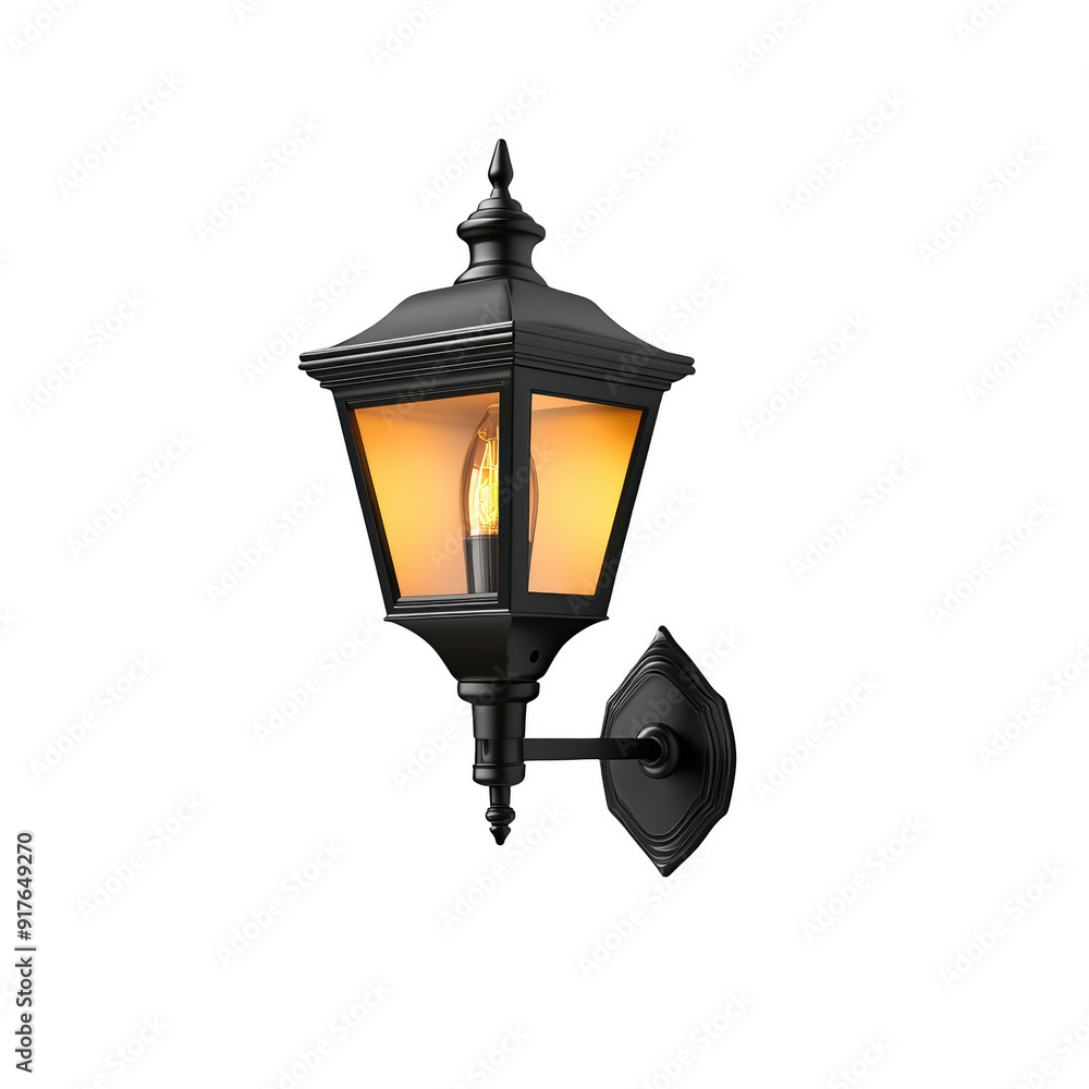 Elegant black wall lantern with warm yellow light, classic style outdoor lighting for gardens, paths, and patios. PNG, Transparent, No Background Elegant black wall lantern with warm yellow light, classic style outdoor lighting for gardens, paths, and patios. PNG, Transparent, No Background