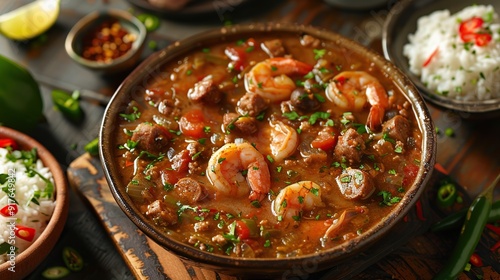 Bowl of New Orleans Gumbo with Shrimp and Andouille Sausage