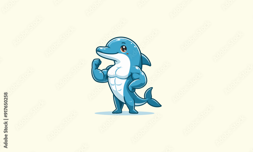 Obraz premium character dolphin body builder vector mascot design