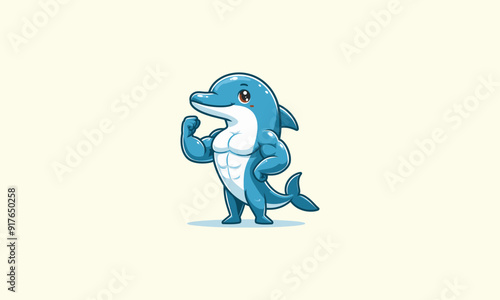 character dolphin body builder vector mascot design