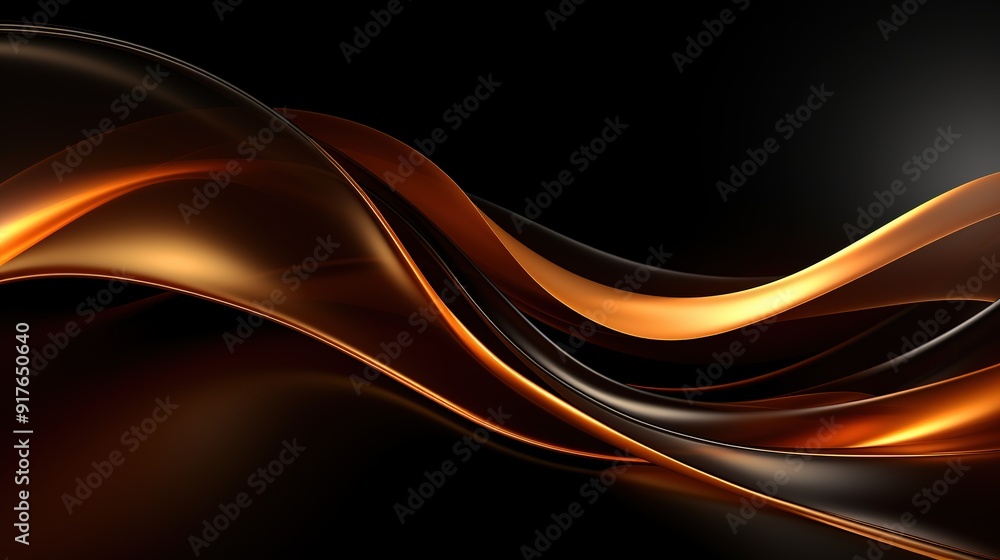 Abstract background with golden waves on a black surface. Abstract background with golden waves on a black surface.