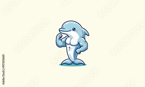 character dolphin body builder vector mascot design