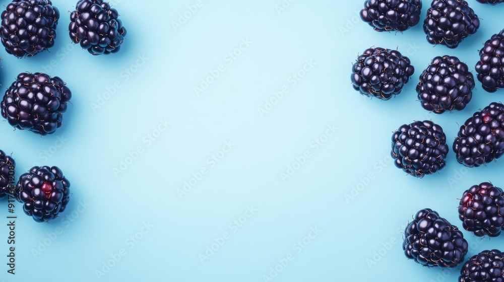 Fresh blackberries on a light blue background, isolated with room for text Fresh blackberries on a light blue background, isolated with room for text