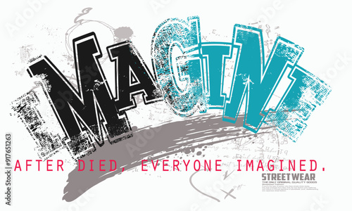 IMAGINE motivational slogan for t-shirt prints, posters and other uses,  Slogan of IMAGINE, illustration print tee shirt, sweatshirt, typography IMAGINE lettering. eps8
