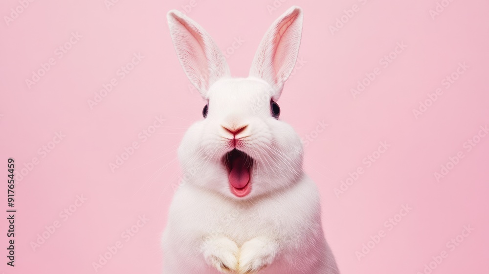 Obraz premium Adorable White Rabbit with Open Mouth