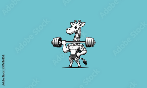 character cartoon giraffe body builder vector mascot design