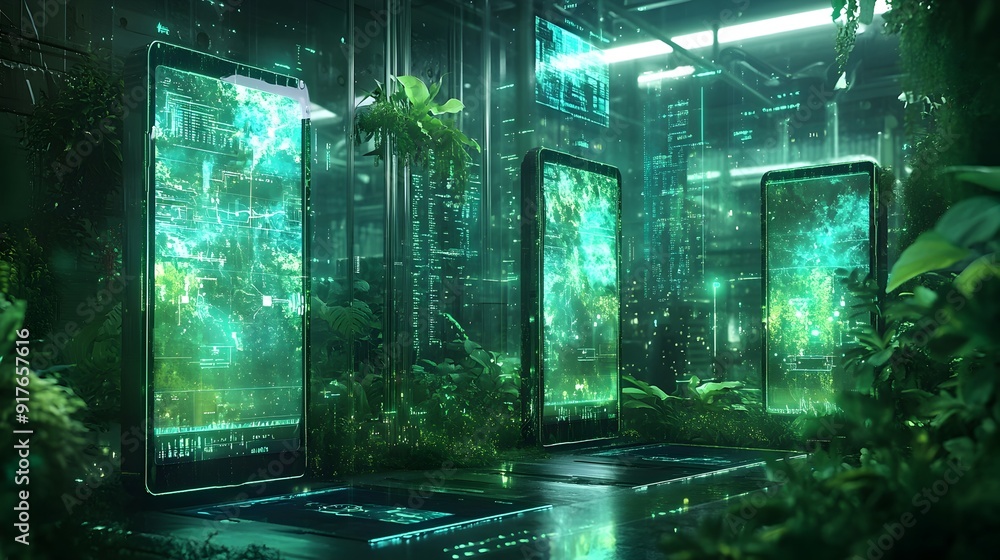 Futuristic Digital Landscape with Emerging Tech Transparent Displays and Levitating Devices Futuristic Digital Landscape with Emerging Tech Transparent Displays and Levitating Devices