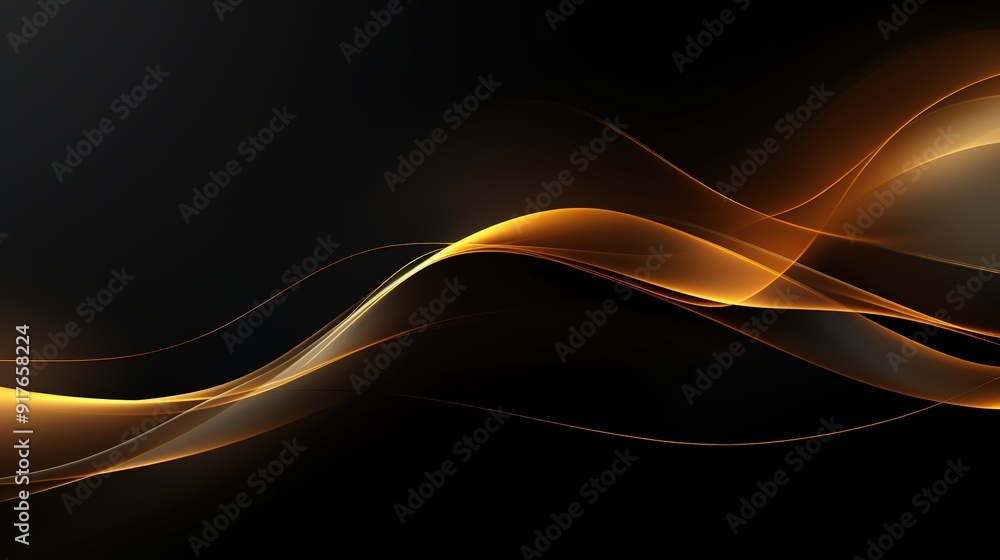 Abstract background with golden waves on black. Abstract background with golden waves on black.