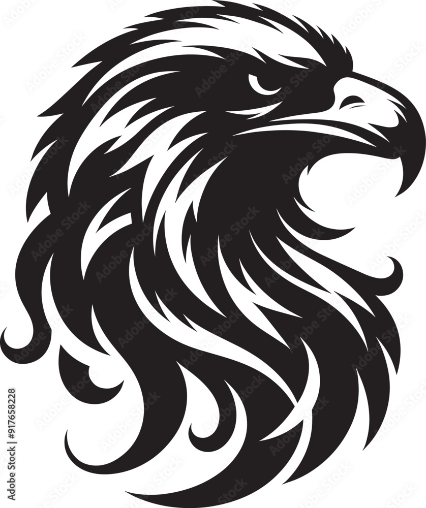 Obraz premium Flying Eagle bird head Silhouette isolated on white background Minimalist Eagle vector shape