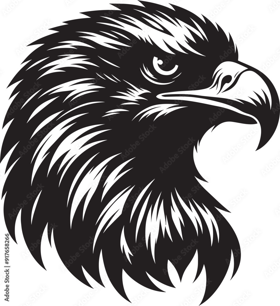 Obraz premium Flying Eagle bird head Silhouette isolated on white background Minimalist Eagle vector shape