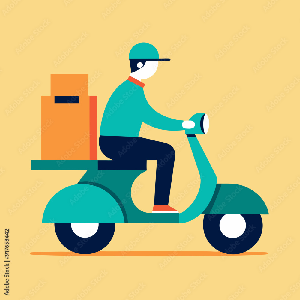 A man is riding a scooter. Delivery icon vector art Illustration. A man is riding a scooter. Delivery icon vector art Illustration.