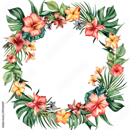 Tropical floral frame wreath frame illustration