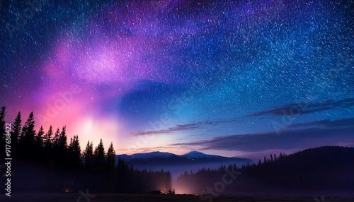Beautiful fantasy starry night sky, blue and purple colorful, galaxy and aurora 4k wallpaper