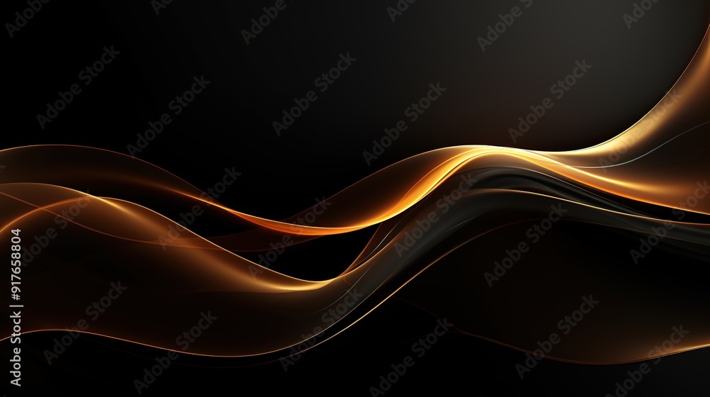 Abstract background with golden wavy lines on black. Abstract background with golden wavy lines on black.