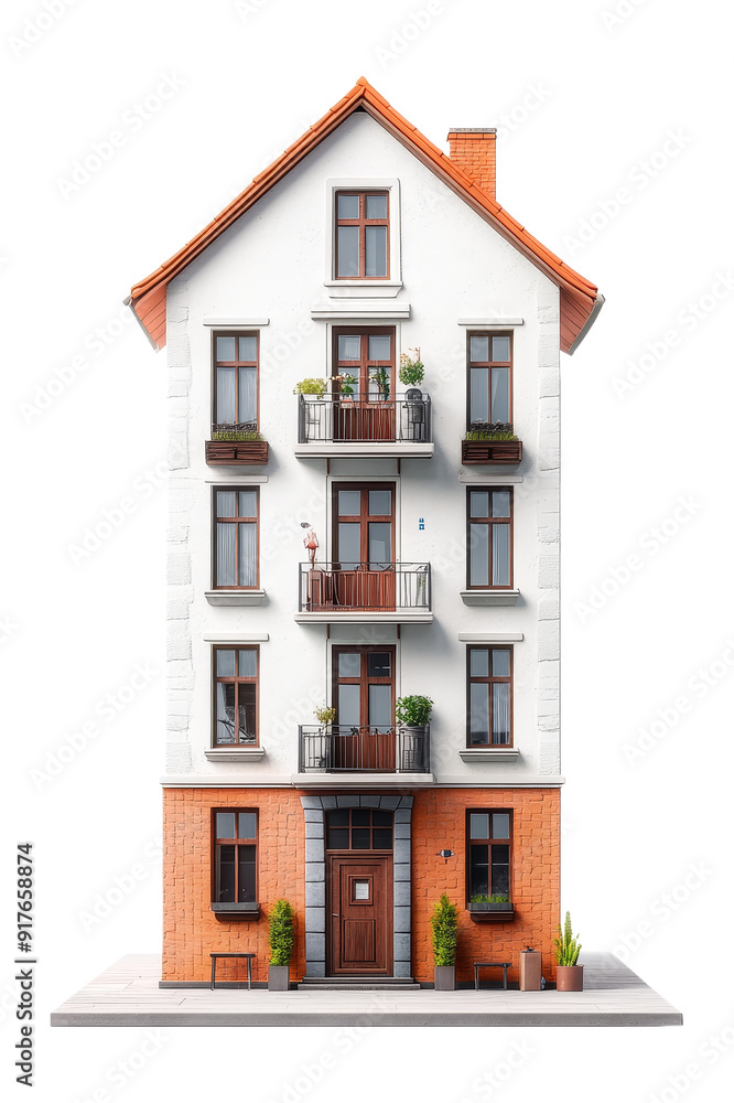 Modern Brick Apartment Building with Balconies Modern Brick Apartment Building with Balconies