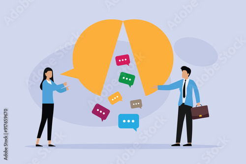 compromise to get solution in business meeting, leadership to communicate and connect ideas in brainstorm session 2d flat vector illustration