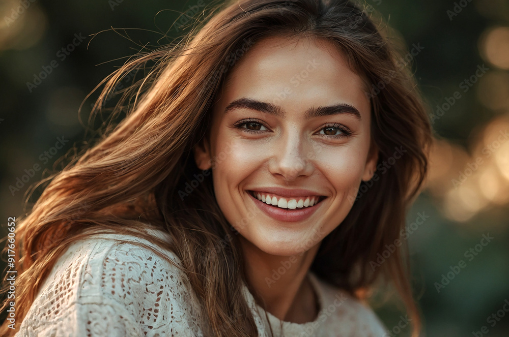 Portrait of a beautiful young Romanian woman smiling radiantly happily with flowing hair and smooth healthy skin Portrait of a beautiful young Romanian woman smiling radiantly happily with flowing hair and smooth healthy skin