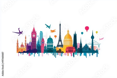 Art Simple Tourism Graphic For World Travel Generative Illustration on Blank White