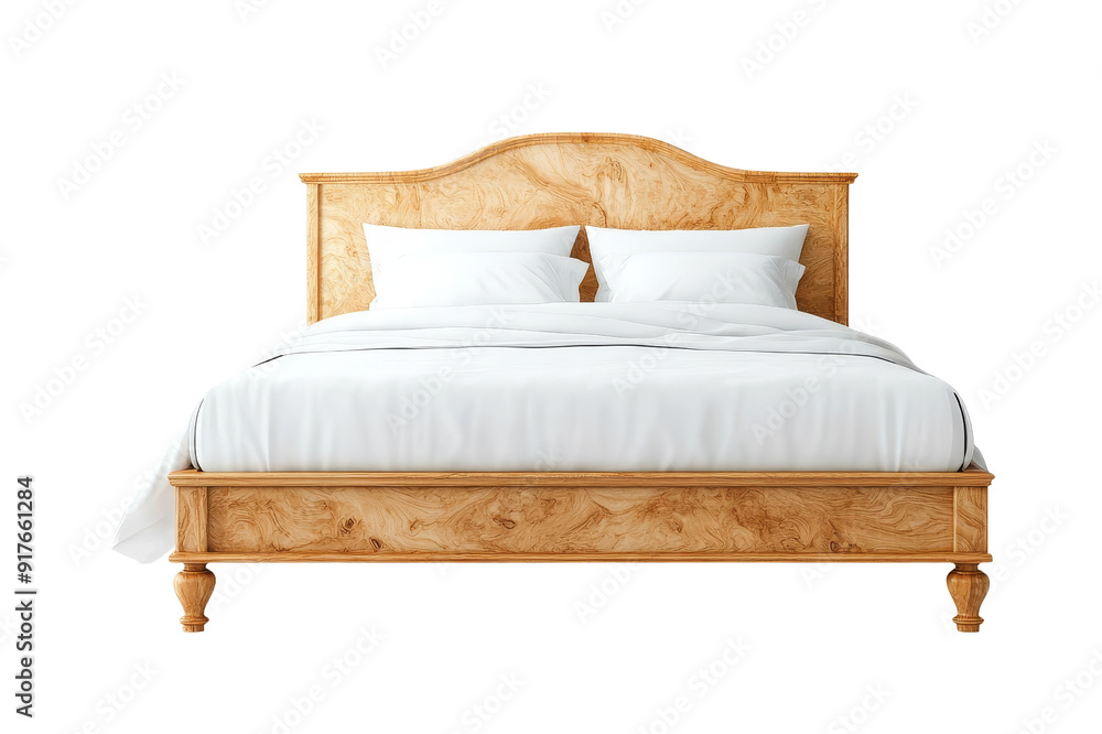 Wooden Bed with White Bedding Wooden Bed with White Bedding