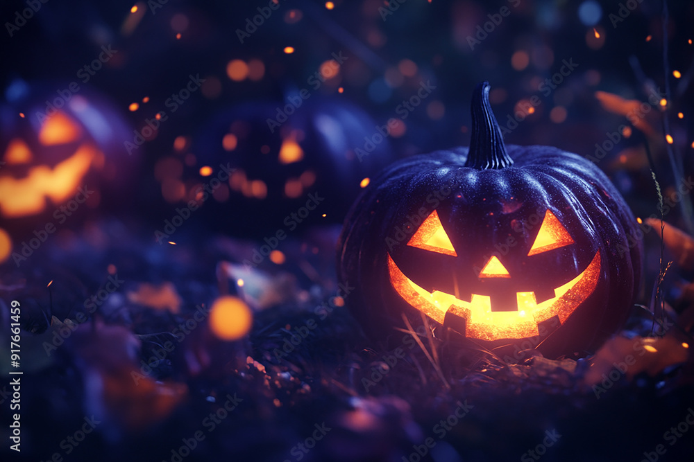 Fototapeta premium 3d Halloween background, Halloween theme background, cute Halloween activity theme scene