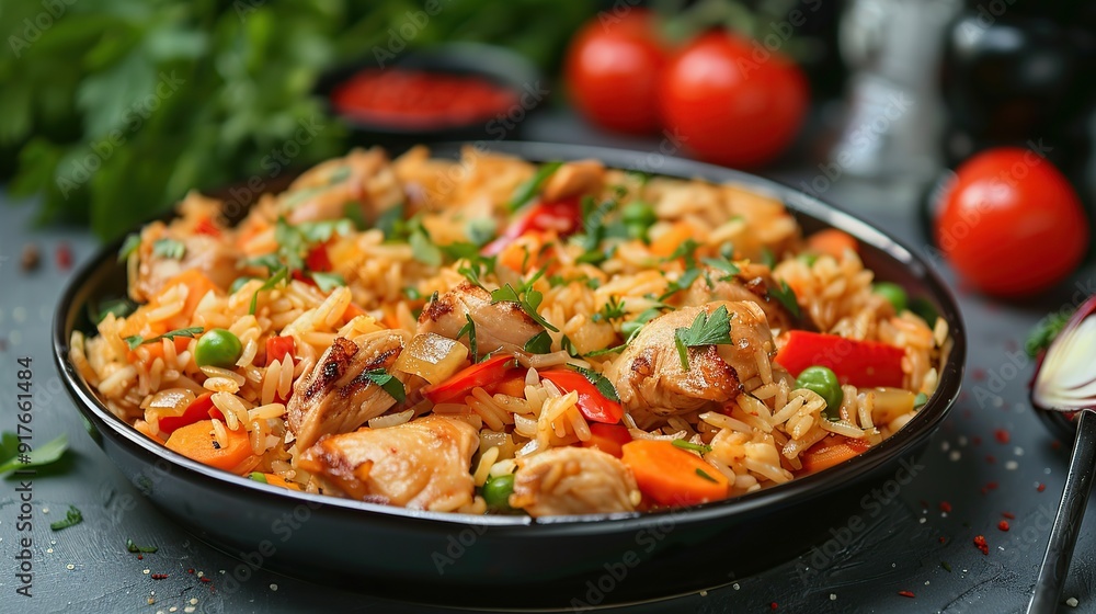 Kabsa of chicken with rice and vegetables . Generative Ai Kabsa of chicken with rice and vegetables . Generative Ai
