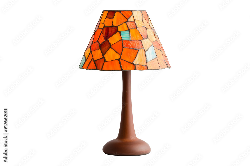 Stained Glass Table Lamp with Orange and Blue Colors Stained Glass Table Lamp with Orange and Blue Colors