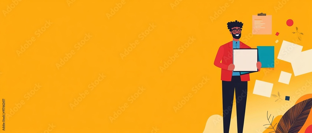 Job interview presentation, candidate with portfolio, flat design illustration Job interview presentation, candidate with portfolio, flat design illustration