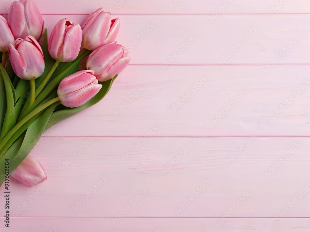 on a pink pastel background of pink tulips on a pink pastel background of pink tulips