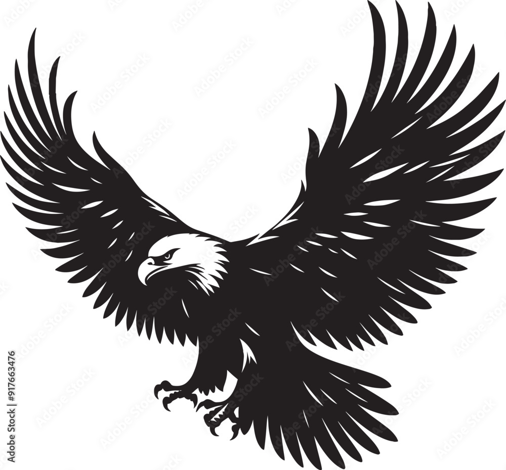 Obraz premium Flying Eagle bird Silhouette isolated on white background Minimalist Eagle vector shape