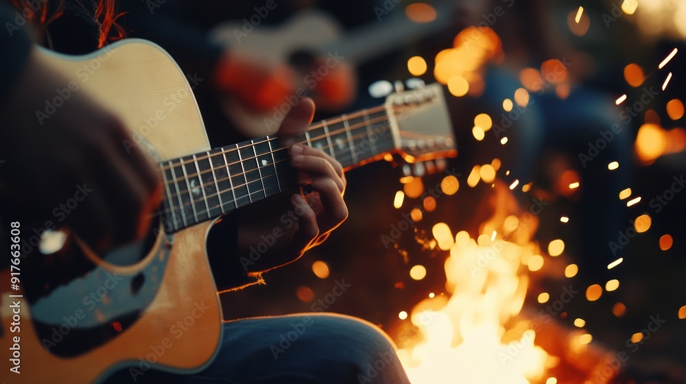 Obraz premium Campfire Acoustic Guitar Performance