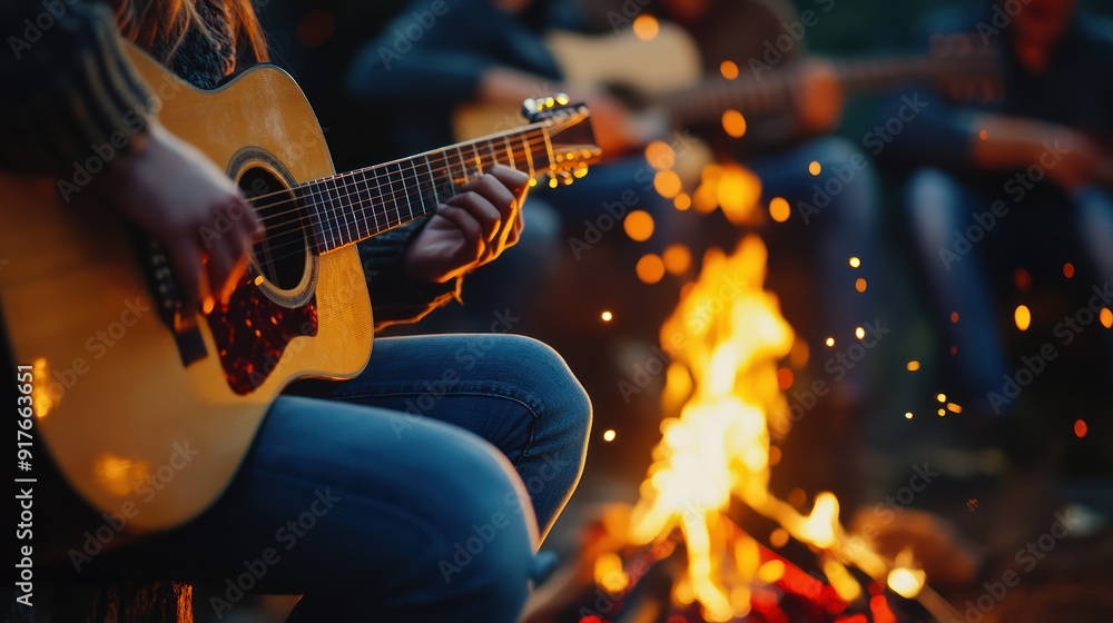 Obraz premium Campfire Guitar Music