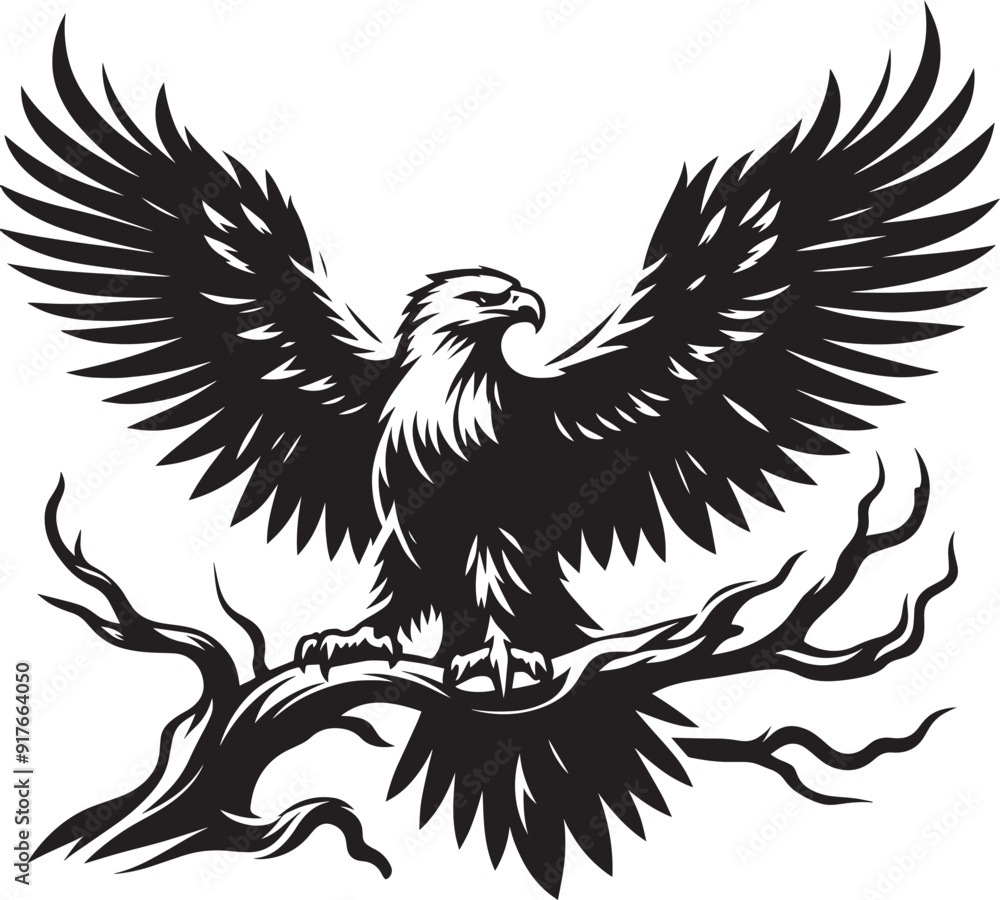 Obraz premium Flying Eagle bird Silhouette isolated on white background Minimalist Eagle vector shape