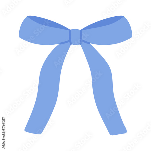 Elegant blue ribbon bow. Holiday bowknot for present. Hand drawn vector illustration