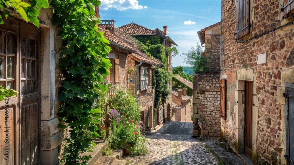 Historic European village with cobblestone streets and charming architecture Historic European village with cobblestone streets and charming architecture