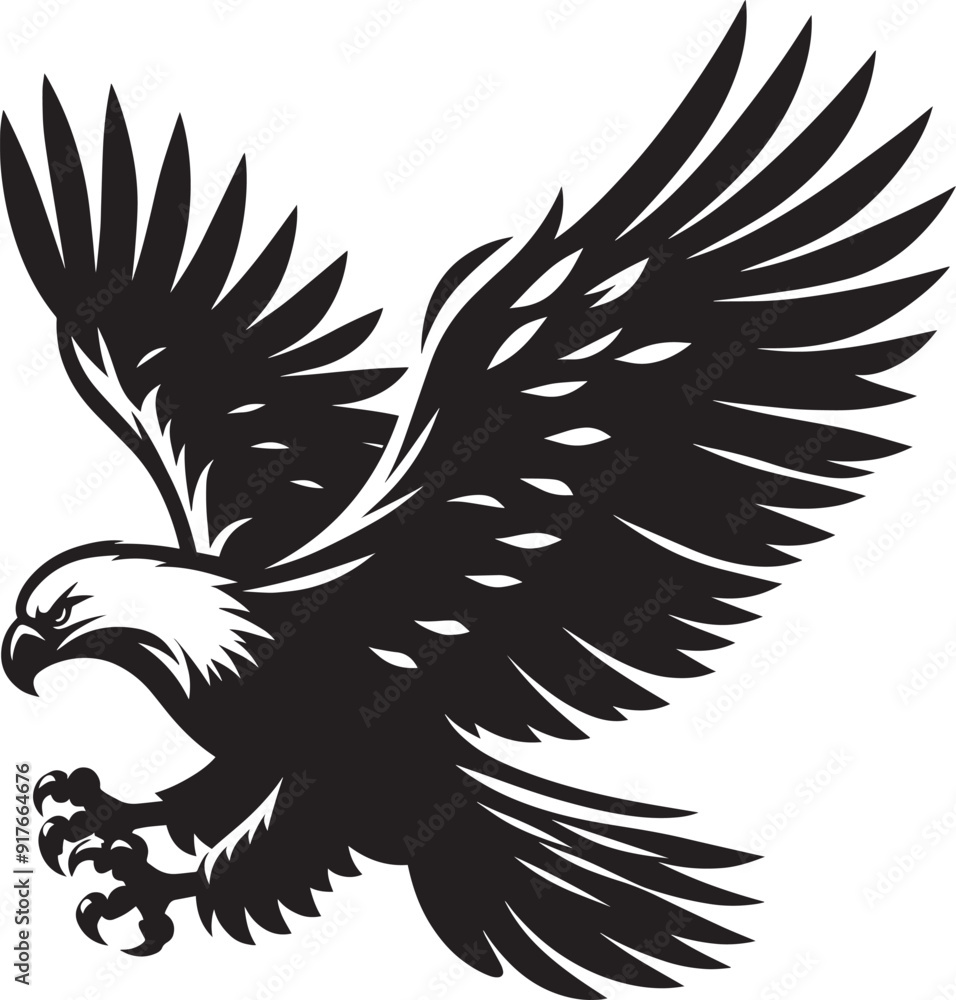 Fototapeta premium Flying Eagle bird Silhouette isolated on white background Minimalist Eagle vector shape