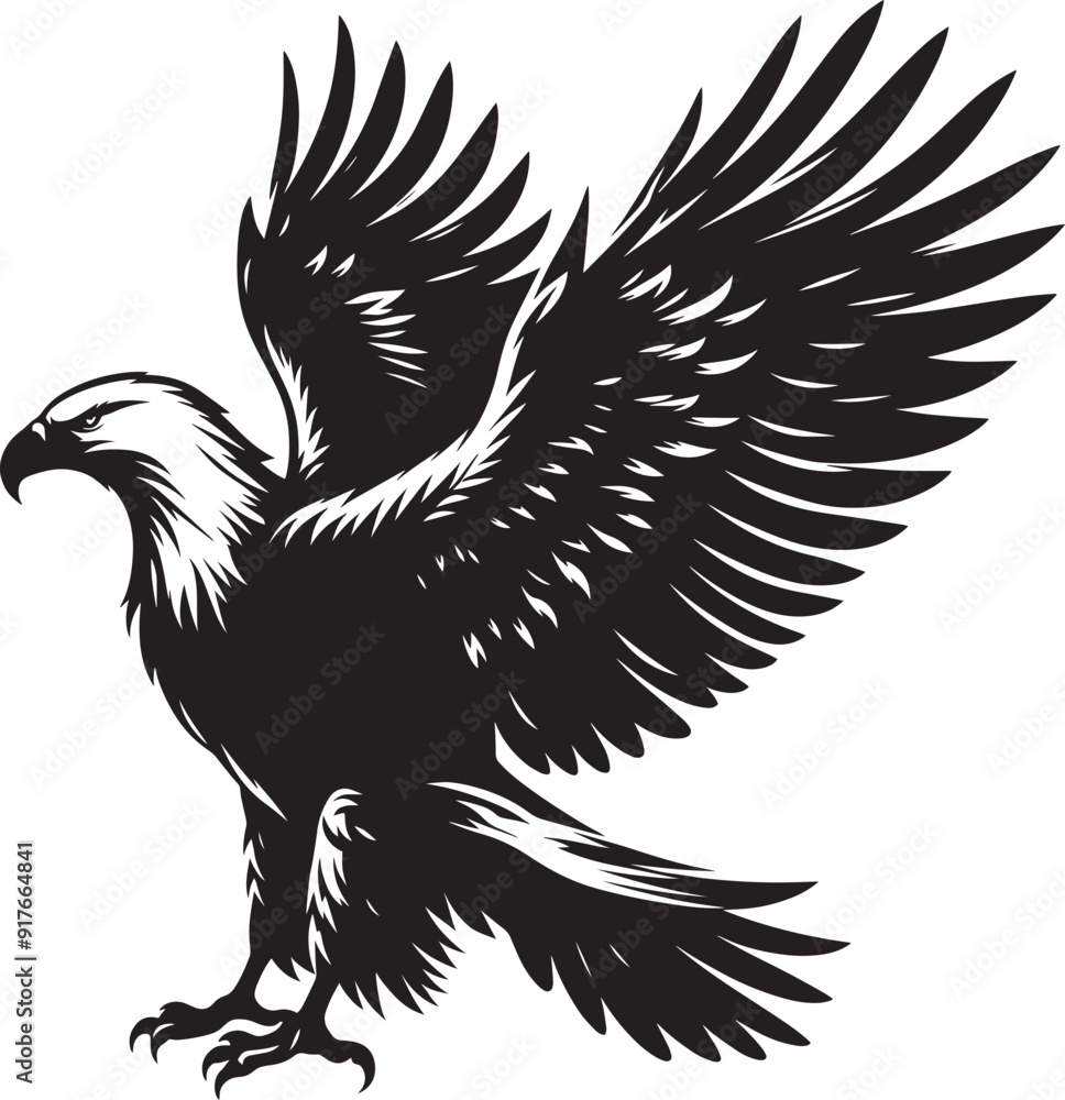 Obraz premium Flying Eagle bird Silhouette isolated on white background Minimalist Eagle vector shape