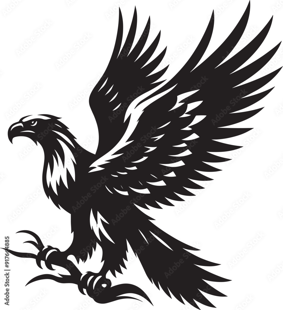 Fototapeta premium Flying Eagle bird Silhouette isolated on white background Minimalist Eagle vector shape