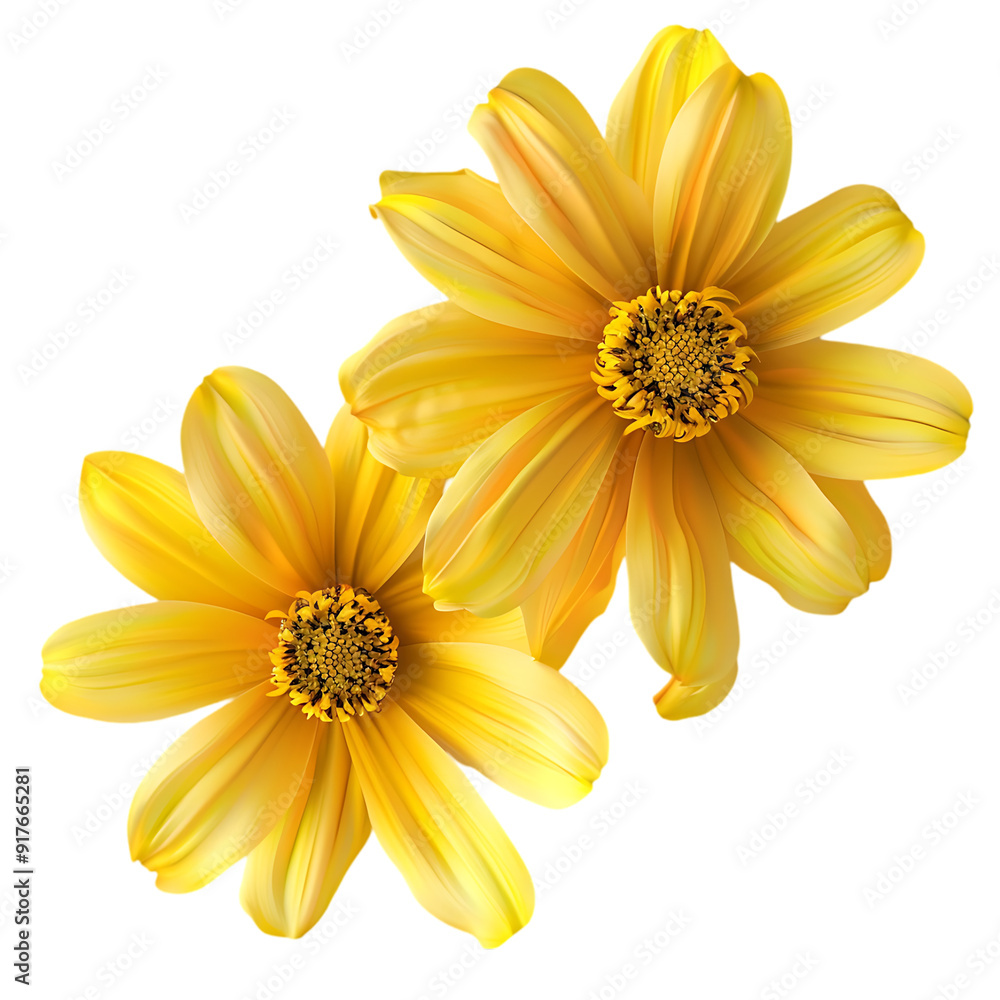 Top View of Two Yellow Flowers Isolated on Transparent Background Top View of Two Yellow Flowers Isolated on Transparent Background