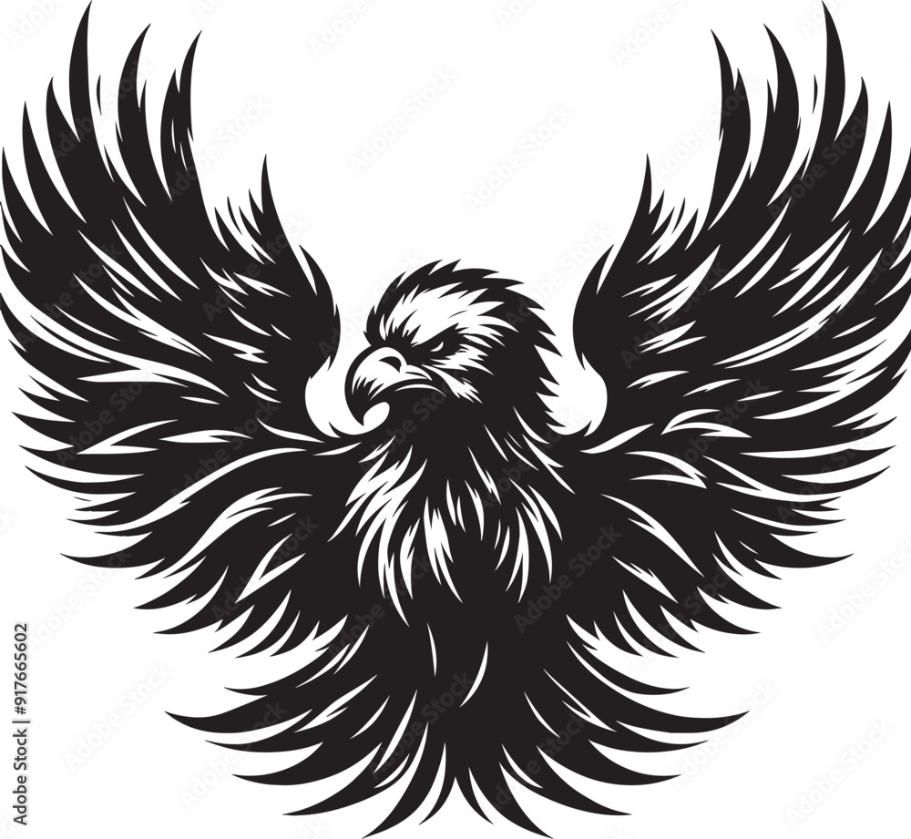 Obraz premium Flying Eagle bird Silhouette isolated on white background Minimalist Eagle vector shape