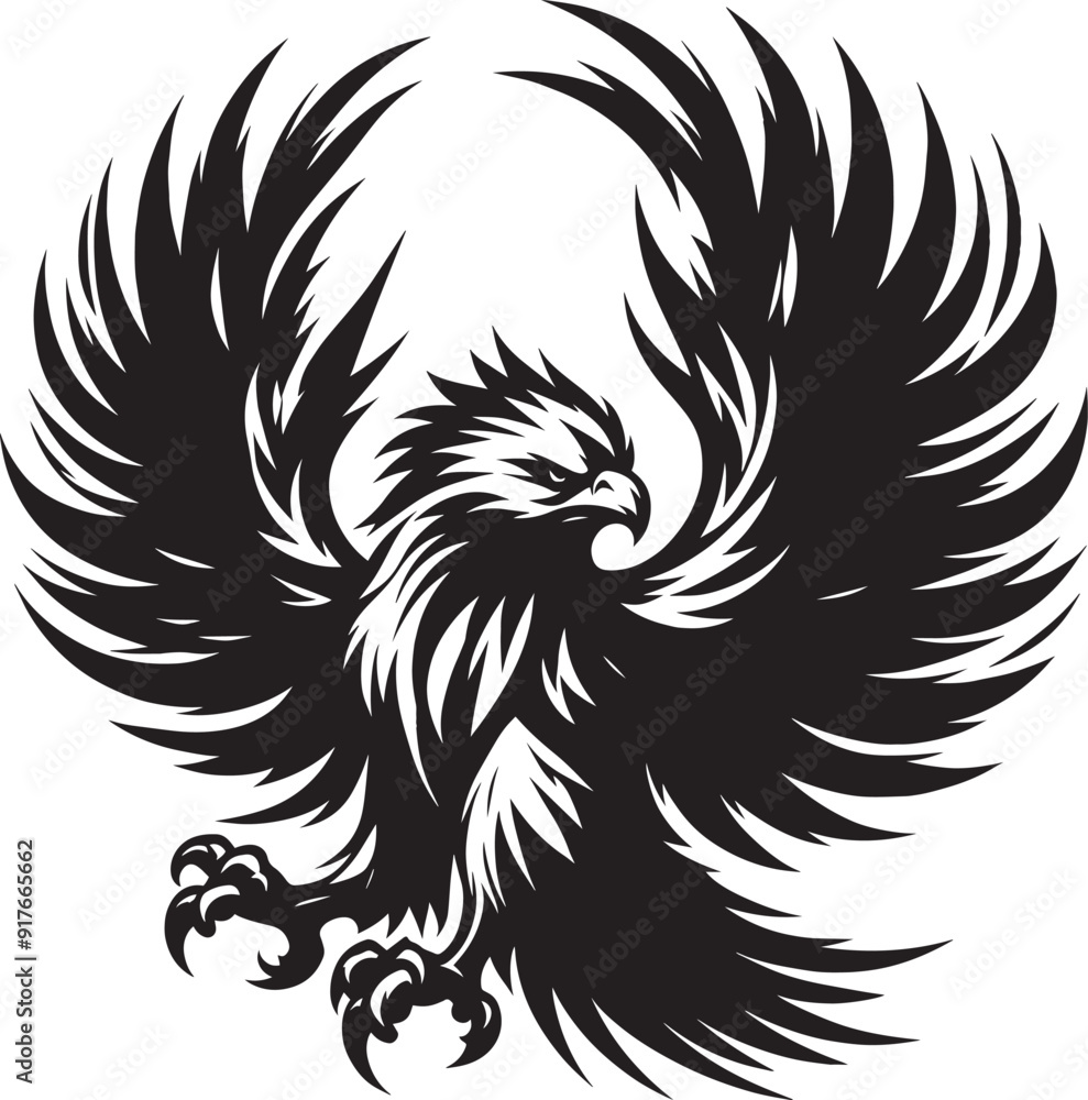 Obraz premium Flying Eagle bird Silhouette isolated on white background Minimalist Eagle vector shape