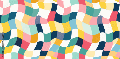 Abstract colorful checkered pattern with wavy lines Perfect for digital design textiles and backgrounds