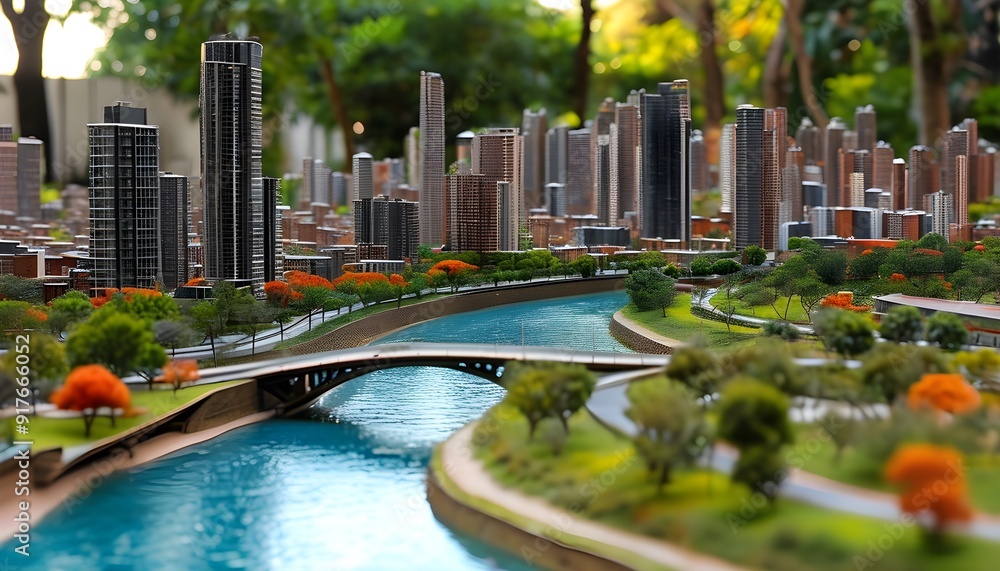 High Rise Building Model Mini The mini city model displays high-rise buildings and tree-lined streets ...