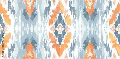 Seamless pattern with an abstract design in shades of orange blue and white