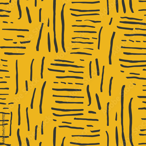 Abstract seamless pattern with black lines on a yellow background The lines are arranged in a grid pattern creating a modern and stylish design This pattern is perfect for use in a variety of applicat