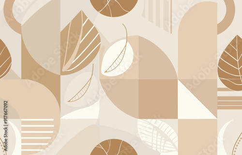 Abstract geometric pattern with leaves in earthy tones perfect for modern design projects