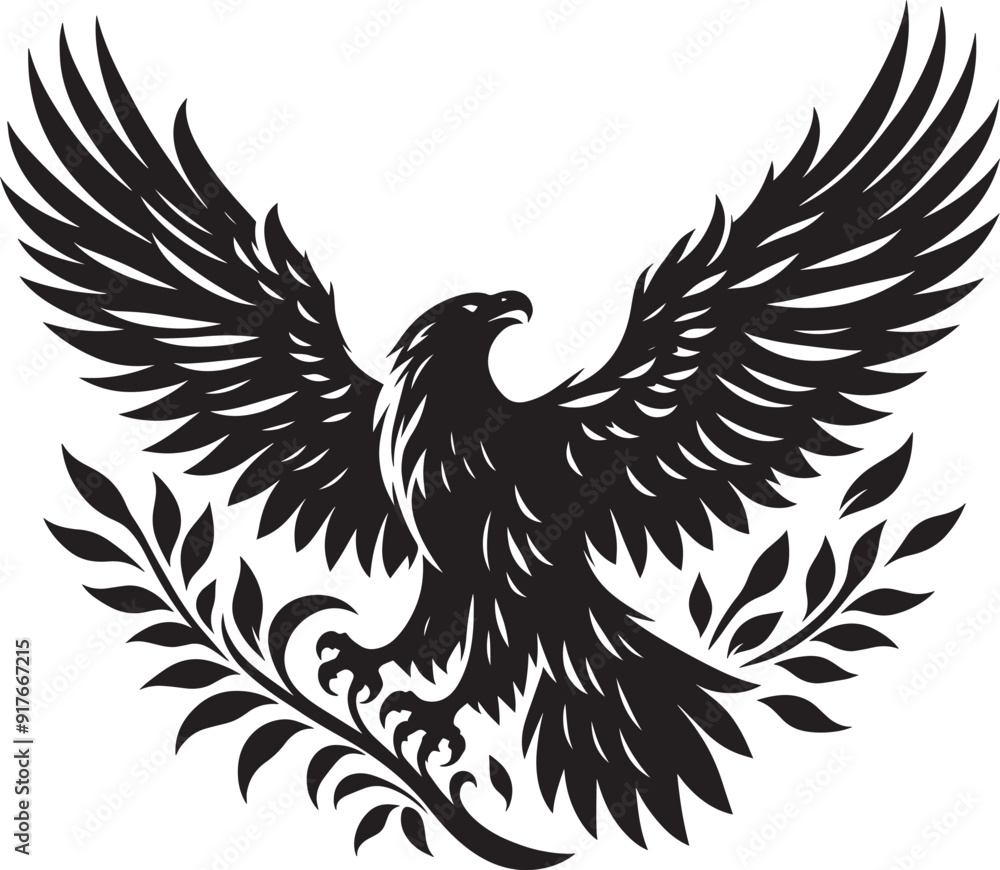 Fototapeta premium Flying Eagle bird Silhouette isolated on white background Minimalist Eagle vector shape